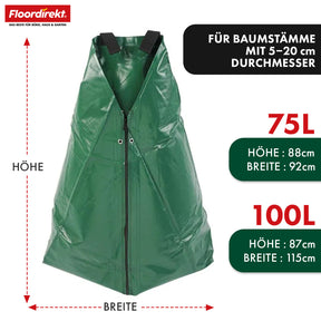 Sac d'arrosage pour arbres | Sac d'eau de 75 L et 100 L avec système d'arrosage goutte à goutte | Sac d'arrosage réutilisable en PVC pour arbres