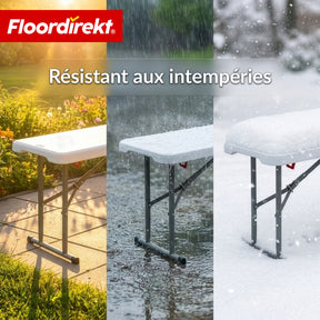 Banc de jardin | Chiba | Banc pliant 183 cm en blanc, résistant aux intempéries & supporte jusqu’à 320 kg