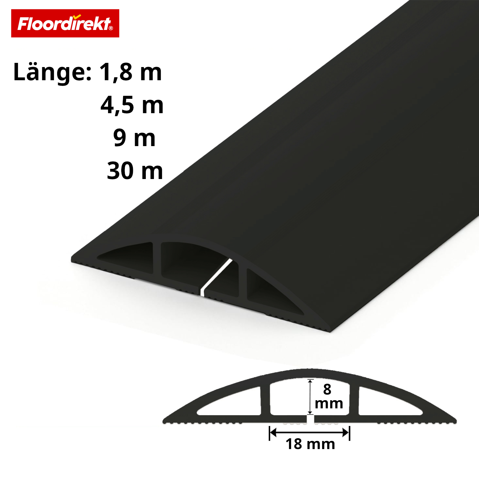 Goulotte de sol | Cable Guard | Protection antidérapante pour câbles & anti-trébuchement | Flexible, découpable & pour 2 câbles jusqu’à 8 mm Ø