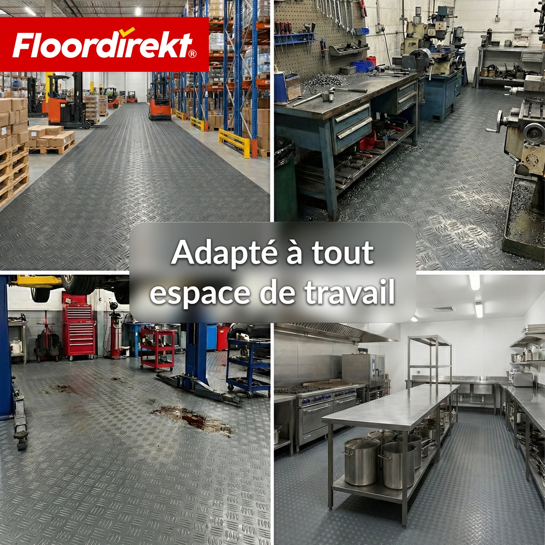 Revêtement de sol PVC | Bullet | Aspect tôle striée | Antidérapant & Facile d’entretien | Au mètre / Découpe sur mesure | Largeur 110 cm