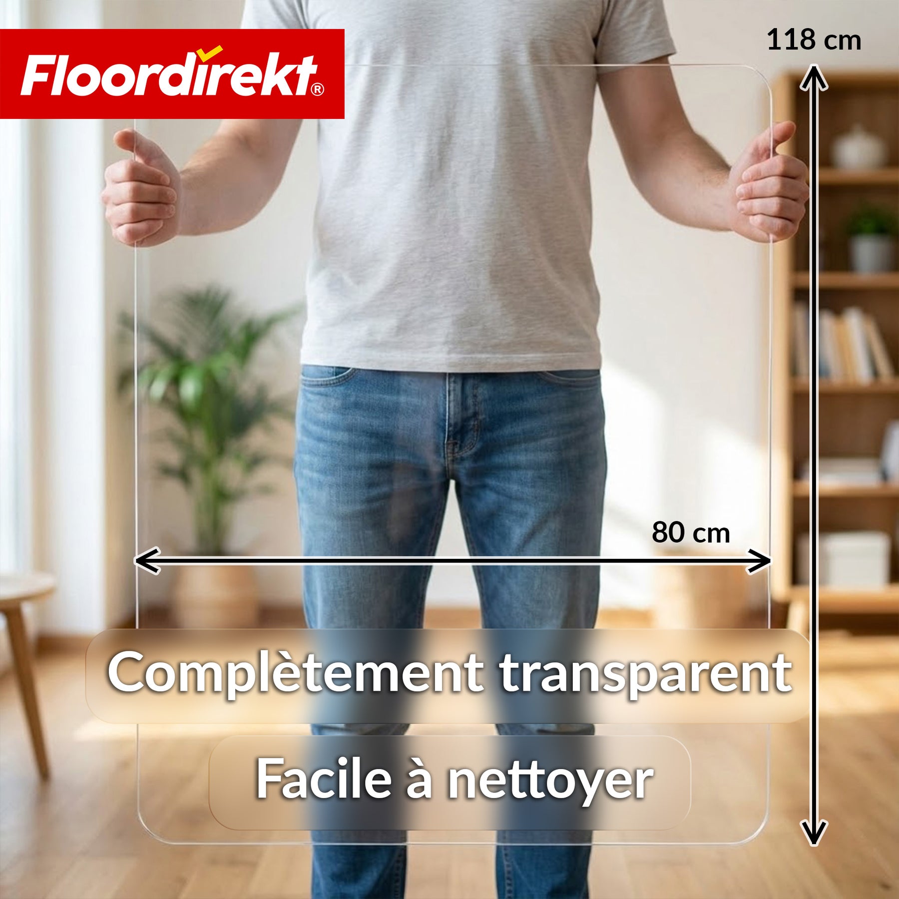 Tapis de protection de sol | Secura | Transparent 80 × 118 cm | Sous-tapis de chaise de bureau en PVC incassable 5 mm pour parquet, stratifié & moquette