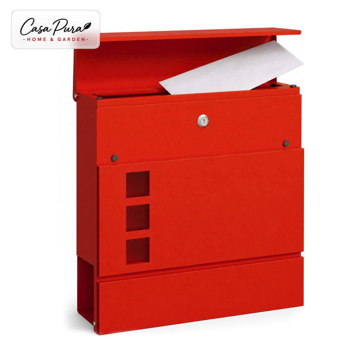 Boîte aux lettres | Adrien | Boîte aux lettres murale verrouillable avec porte-journaux | Résistante aux intempéries | Rouge