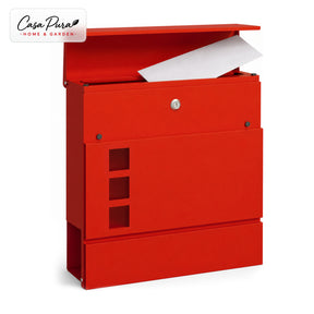 Boîte aux lettres | Adrien | Boîte aux lettres murale verrouillable avec porte-journaux | Résistante aux intempéries | Rouge