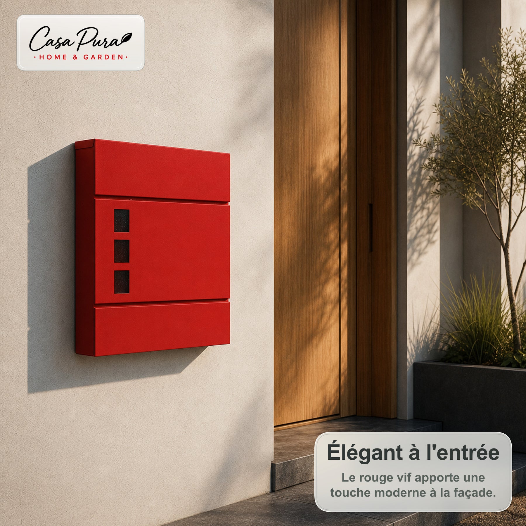 Boîte aux lettres | Adrien | Boîte aux lettres murale verrouillable avec porte-journaux | Résistante aux intempéries | Rouge