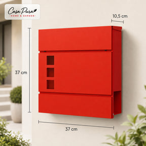Boîte aux lettres | Adrien | Boîte aux lettres murale verrouillable avec porte-journaux | Résistante aux intempéries | Rouge