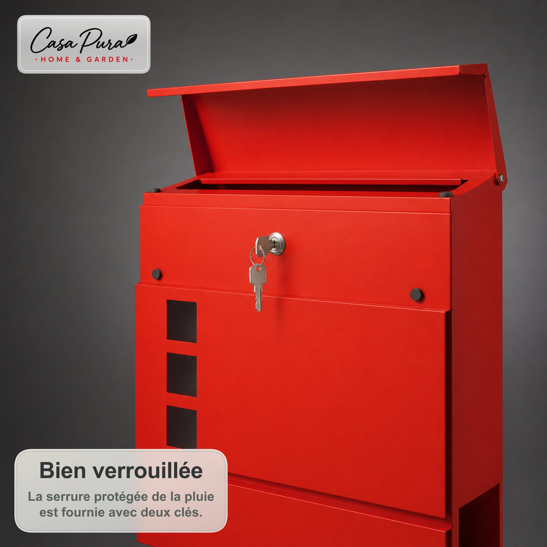 Boîte aux lettres | Adrien | Boîte aux lettres murale verrouillable avec porte-journaux | Résistante aux intempéries | Rouge