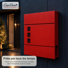 Boîte aux lettres | Adrien | Boîte aux lettres murale verrouillable avec porte-journaux | Résistante aux intempéries | Rouge