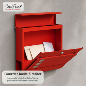 Boîte aux lettres | Adrien | Boîte aux lettres murale verrouillable avec porte-journaux | Résistante aux intempéries | Rouge