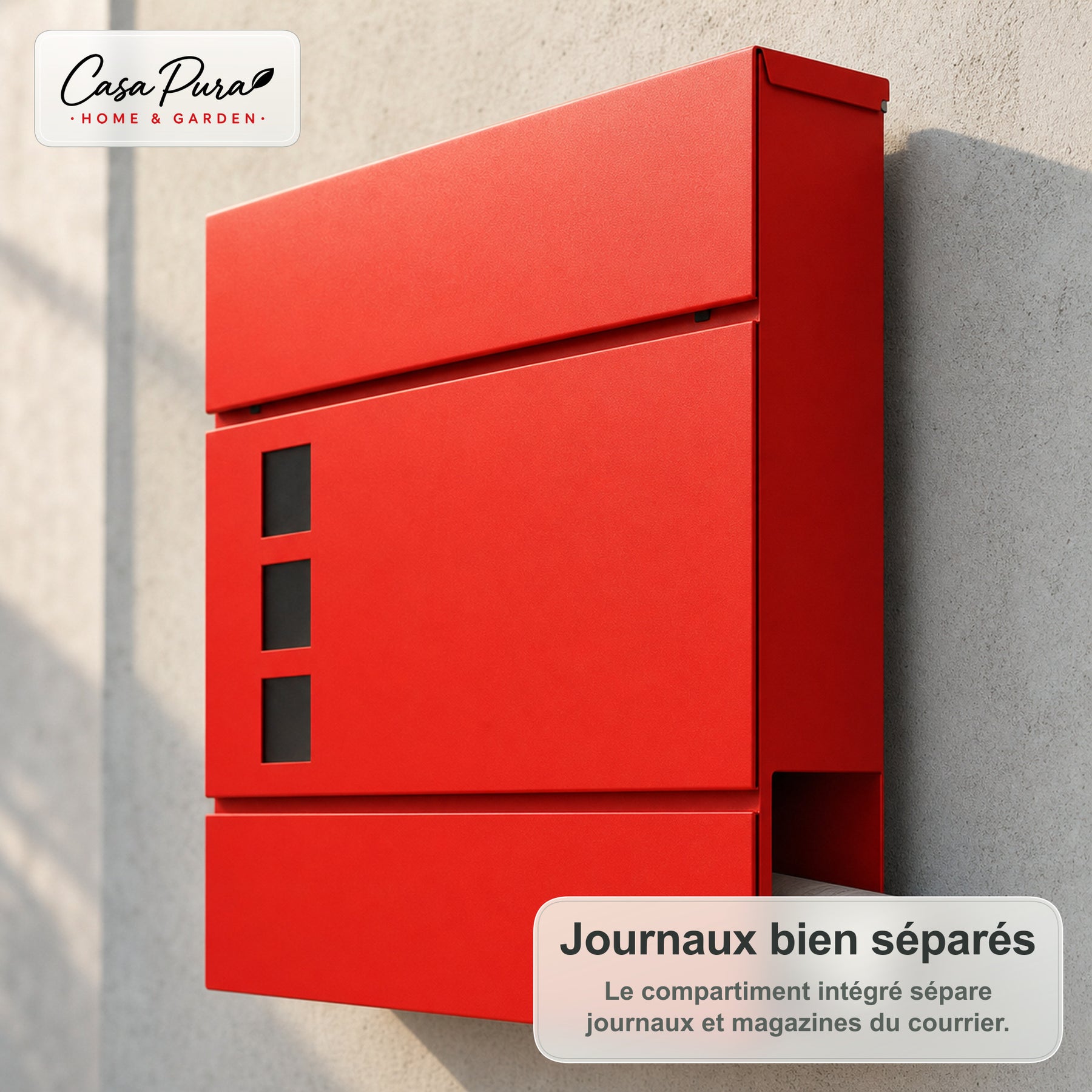 Boîte aux lettres | Adrien | Boîte aux lettres murale verrouillable avec porte-journaux | Résistante aux intempéries | Rouge