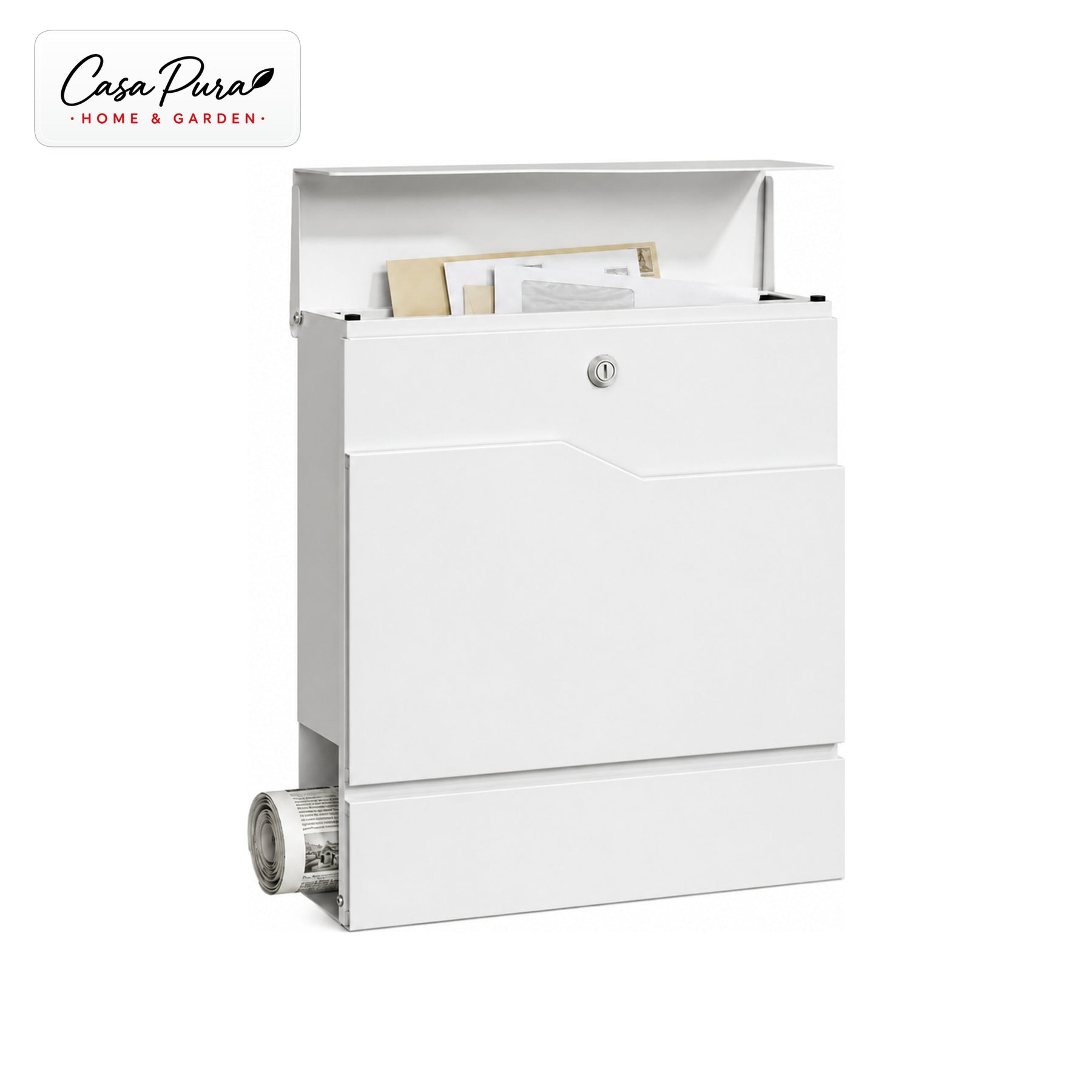 Boîte aux lettres | Claude | Boîte aux lettres murale avec Porte-journaux | Blanche | Verrouillable