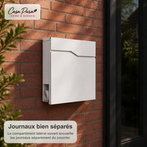 Boîte aux lettres | Claude | Boîte aux lettres murale avec Porte-journaux | Blanche | Verrouillable