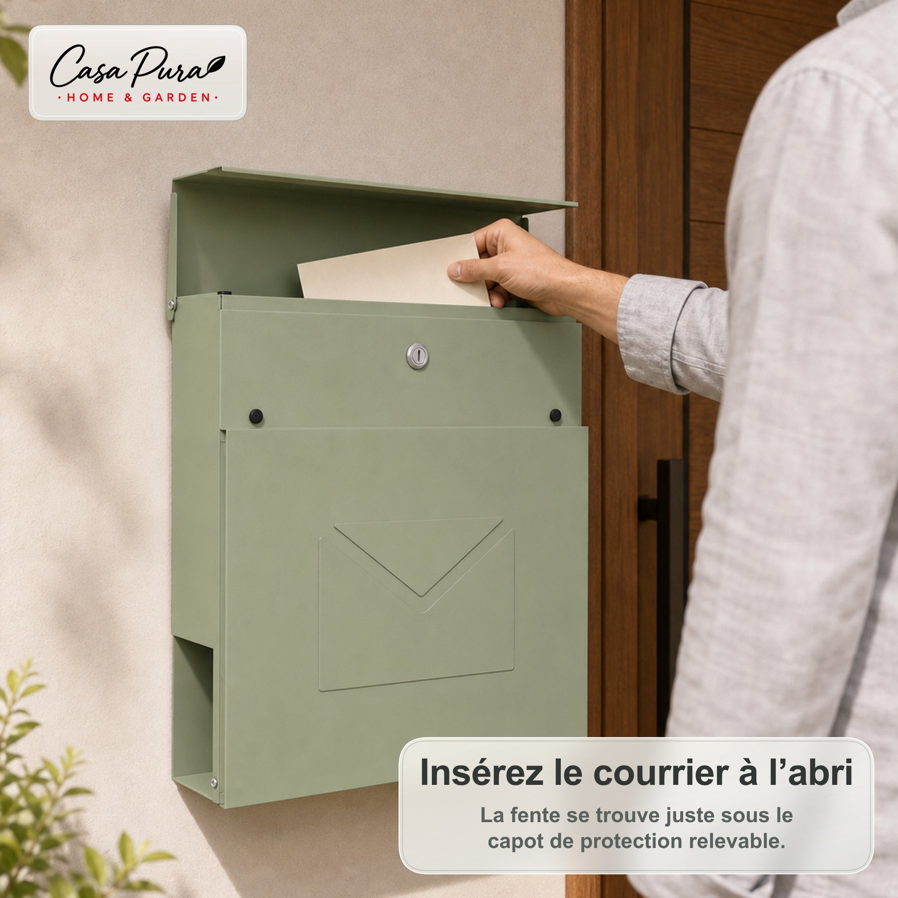 Boîte aux lettres | Laurent | Boîte aux lettres murale avec Porte-journaux | Verte | Verrouillable