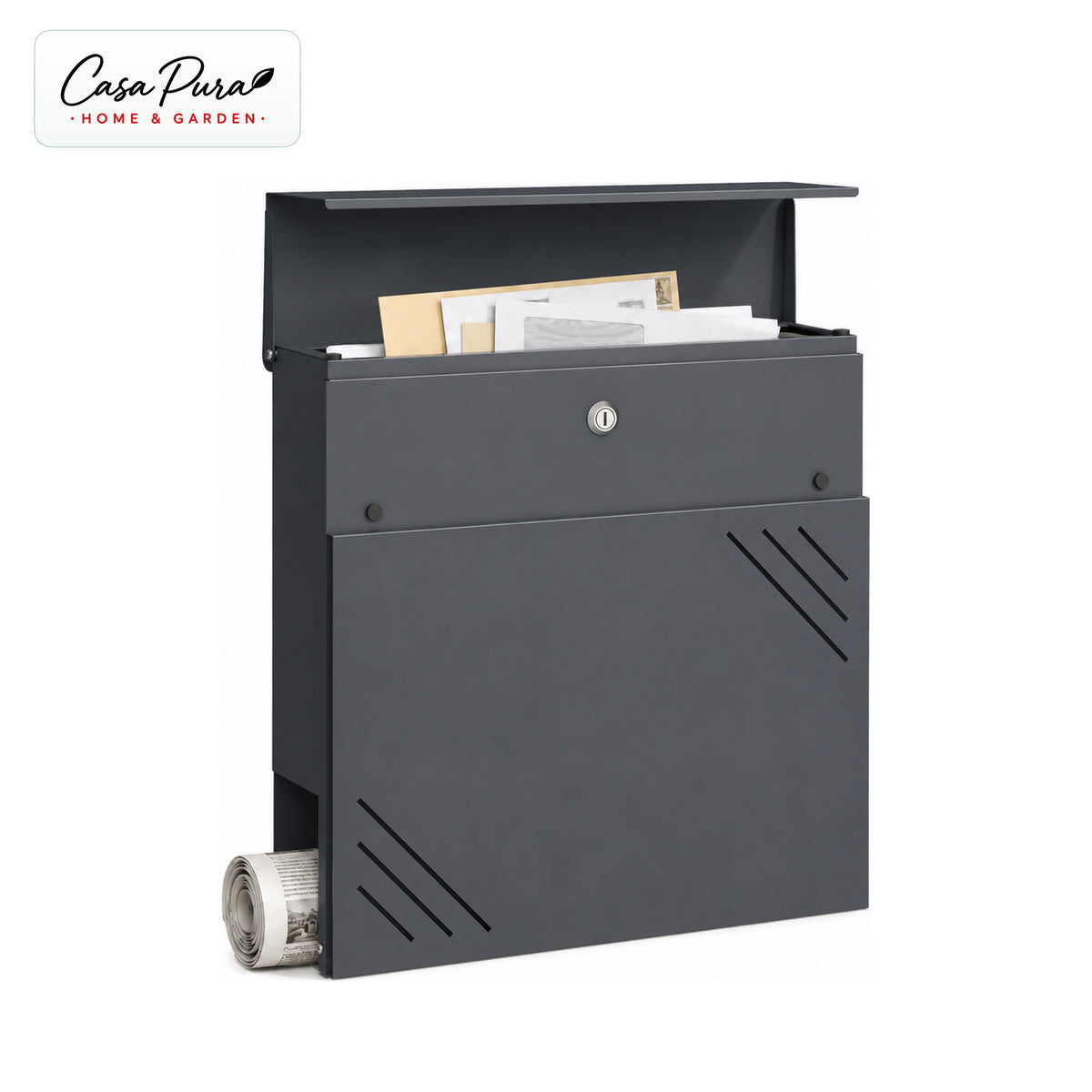 Boîte aux lettres | Lucien | Boîte murale en acier galvanisé | Verrouillable | Anthracite | Avec porte-journaux