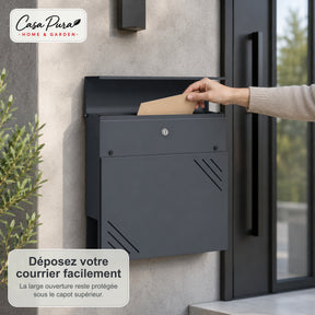 Boîte aux lettres | Lucien | Boîte murale en acier galvanisé | Verrouillable | Anthracite | Avec porte-journaux