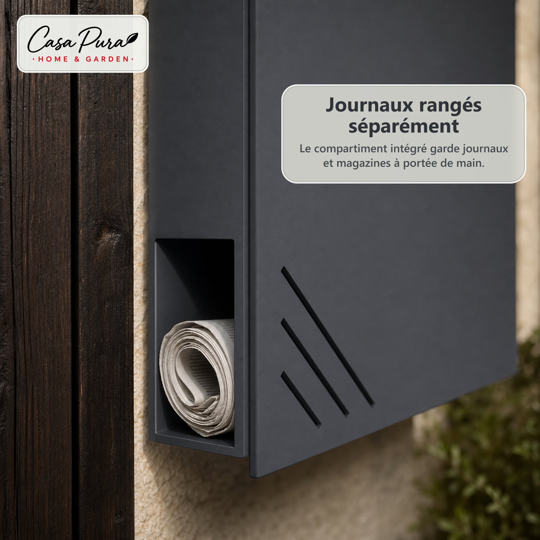 Boîte aux lettres | Lucien | Boîte murale en acier galvanisé | Verrouillable | Anthracite | Avec porte-journaux