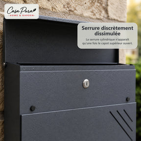 Boîte aux lettres | Lucien | Boîte murale en acier galvanisé | Verrouillable | Anthracite | Avec porte-journaux