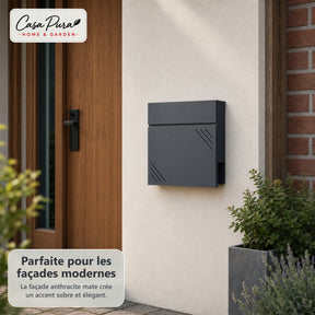 Boîte aux lettres | Lucien | Boîte murale en acier galvanisé | Verrouillable | Anthracite | Avec porte-journaux