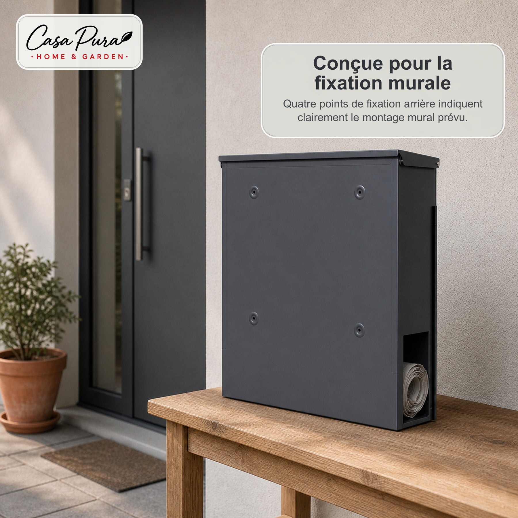 Boîte aux lettres | Lucien | Boîte murale en acier galvanisé | Verrouillable | Anthracite | Avec porte-journaux