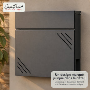 Boîte aux lettres | Lucien | Boîte murale en acier galvanisé | Verrouillable | Anthracite | Avec porte-journaux