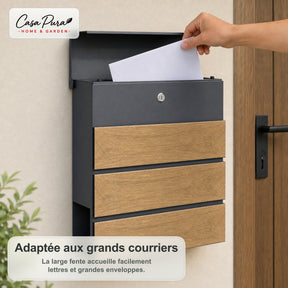 Boîte aux lettres | Roland | Boîte aux lettres murale moderne avec porte-journaux | Anthracite aspect bois