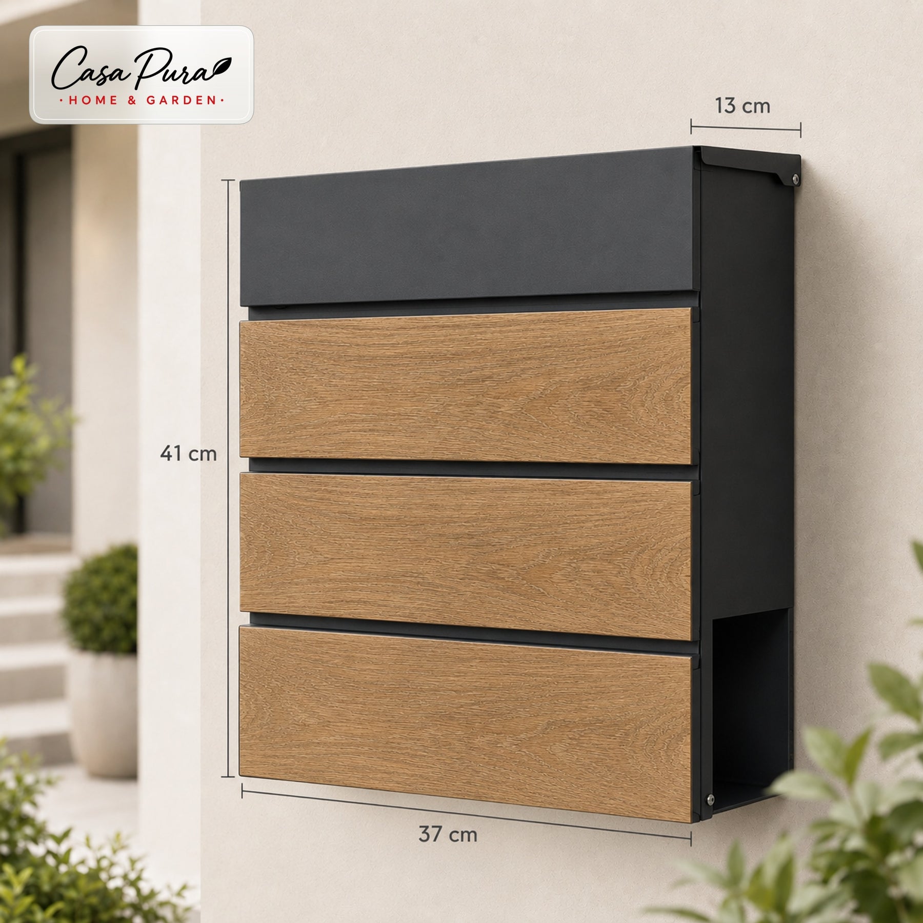 Boîte aux lettres | Roland | Boîte aux lettres murale moderne avec porte-journaux | Anthracite aspect bois