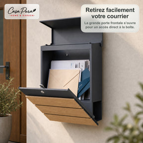 Boîte aux lettres | Roland | Boîte aux lettres murale moderne avec porte-journaux | Anthracite aspect bois