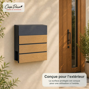 Boîte aux lettres | Roland | Boîte aux lettres murale moderne avec porte-journaux | Anthracite aspect bois