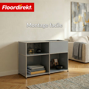 Étagère métallique | Concept Epure MK-030 | Étagère sur pied avec 3 niveaux & compartiment de rangement | Étagère cuisine, bureau & salon