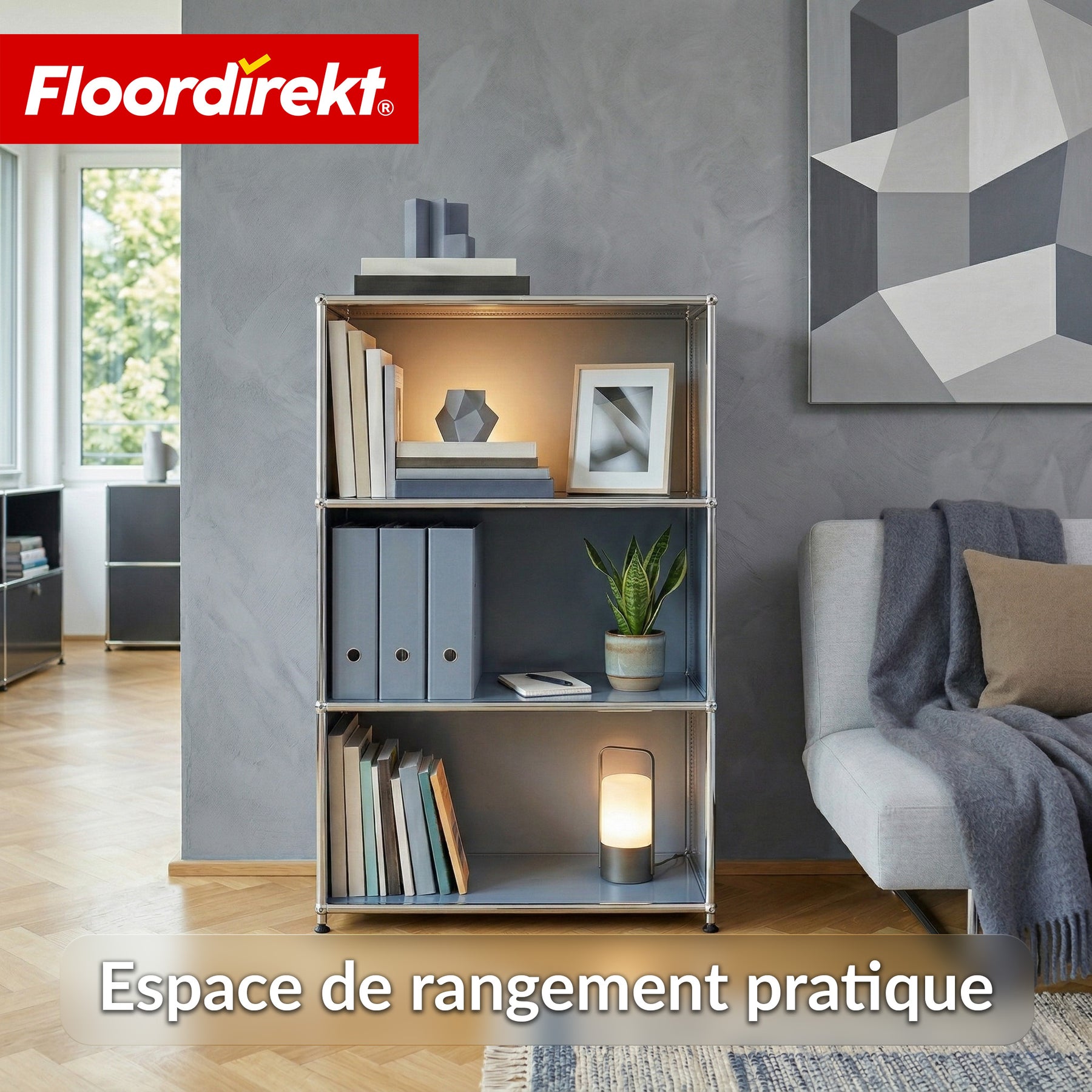 Étagère en métal | Concept Épure MK-101 | Étagère sur pied à 4 niveaux | Bibliothèque avec parois latérales | Étagère de rangement moderne