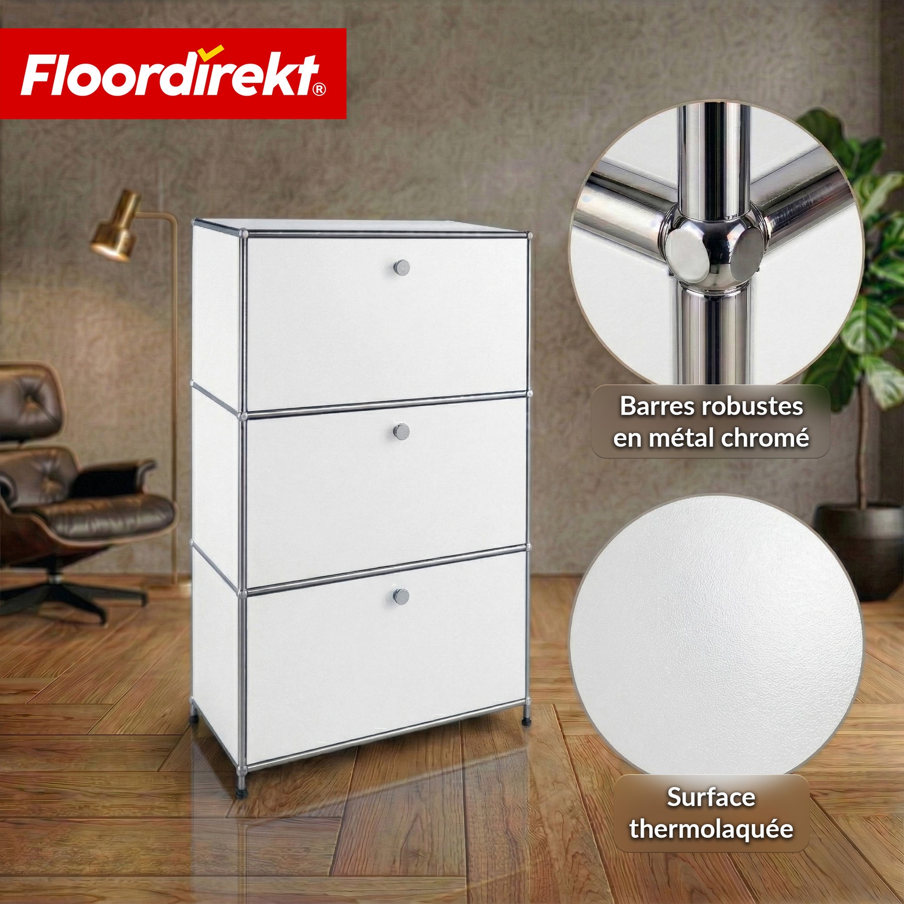 Armoire métallique | Concept Epure MK-129 | Buffet avec 3 compartiments verrouillables | Meuble de rangement moderne