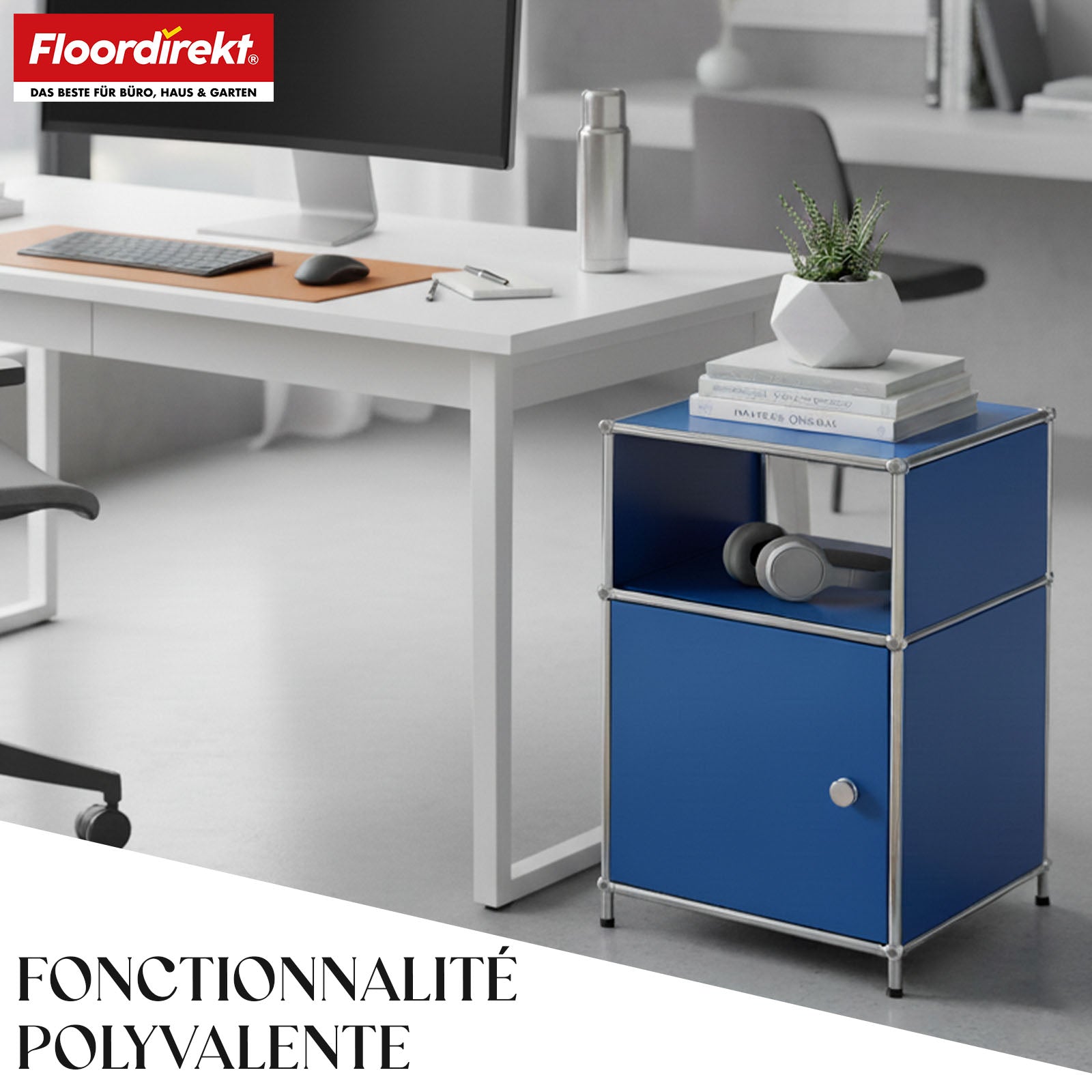 Étagère métallique | Concept Epure MK-040 | Étagère de rangement à 3 niveaux avec porte et tablettes | Disponible en plusieurs couleurs