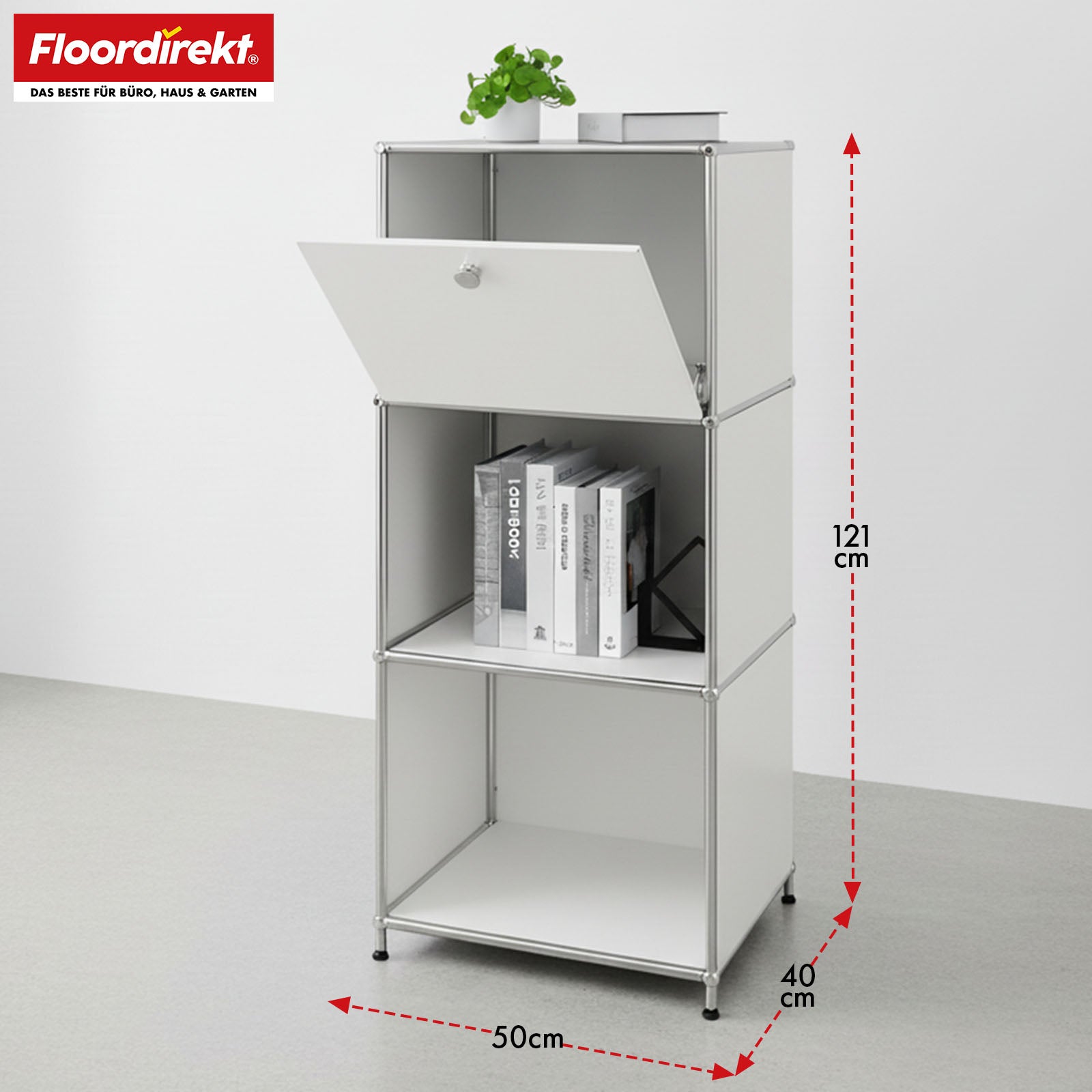 Étagère métallique | Concept Epure MK-107 | Étagère de rangement à 4 niveaux avec compartiment verrouillable et tablettes | Disponible en plusieurs couleurs