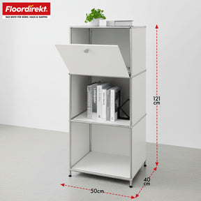 Étagère métallique | Concept Epure MK-107 | Étagère de rangement à 4 niveaux avec compartiment verrouillable et tablettes | Disponible en plusieurs couleurs