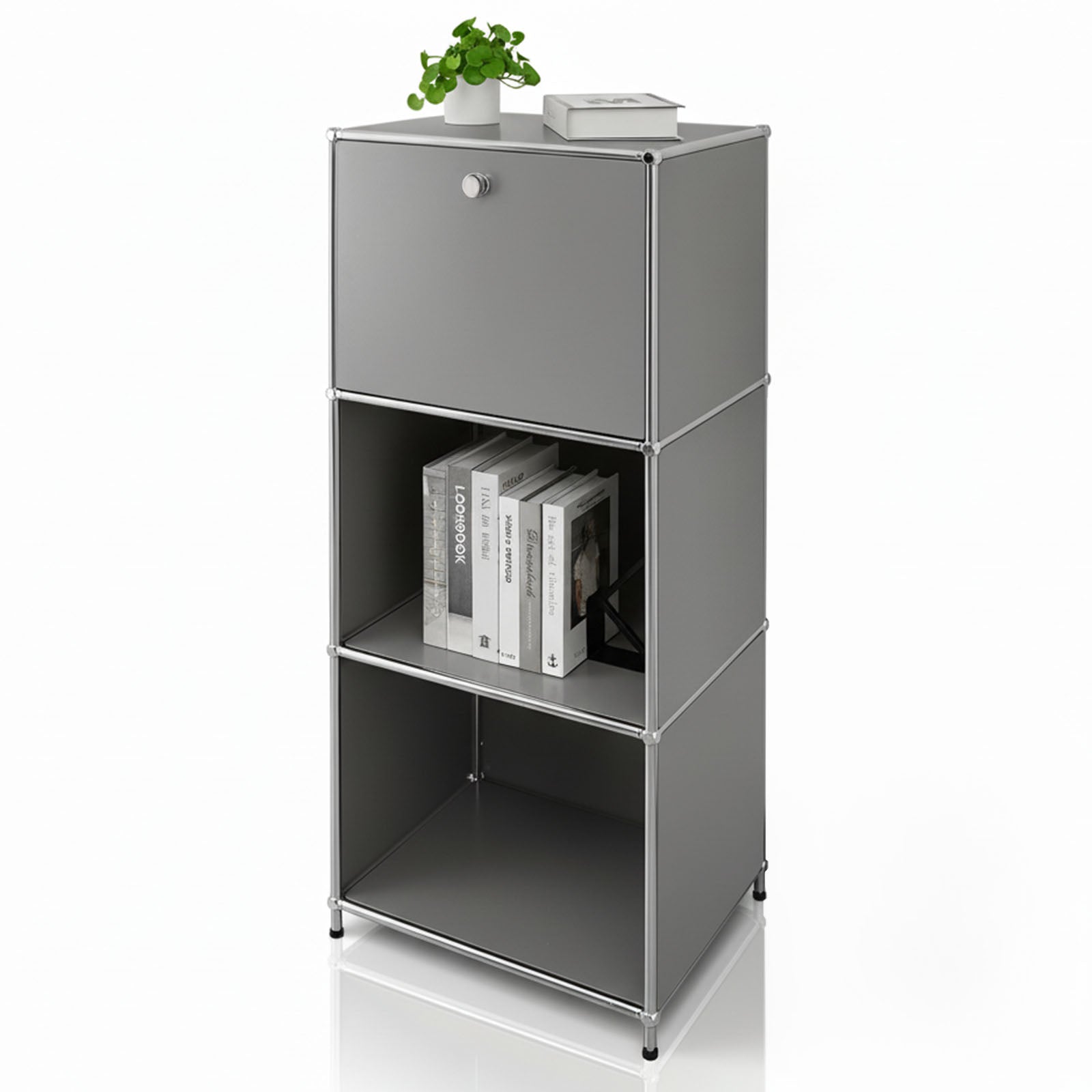 Étagère métallique | Concept Epure MK-107 | Étagère de rangement à 4 niveaux avec compartiment verrouillable et tablettes | Disponible en plusieurs couleurs