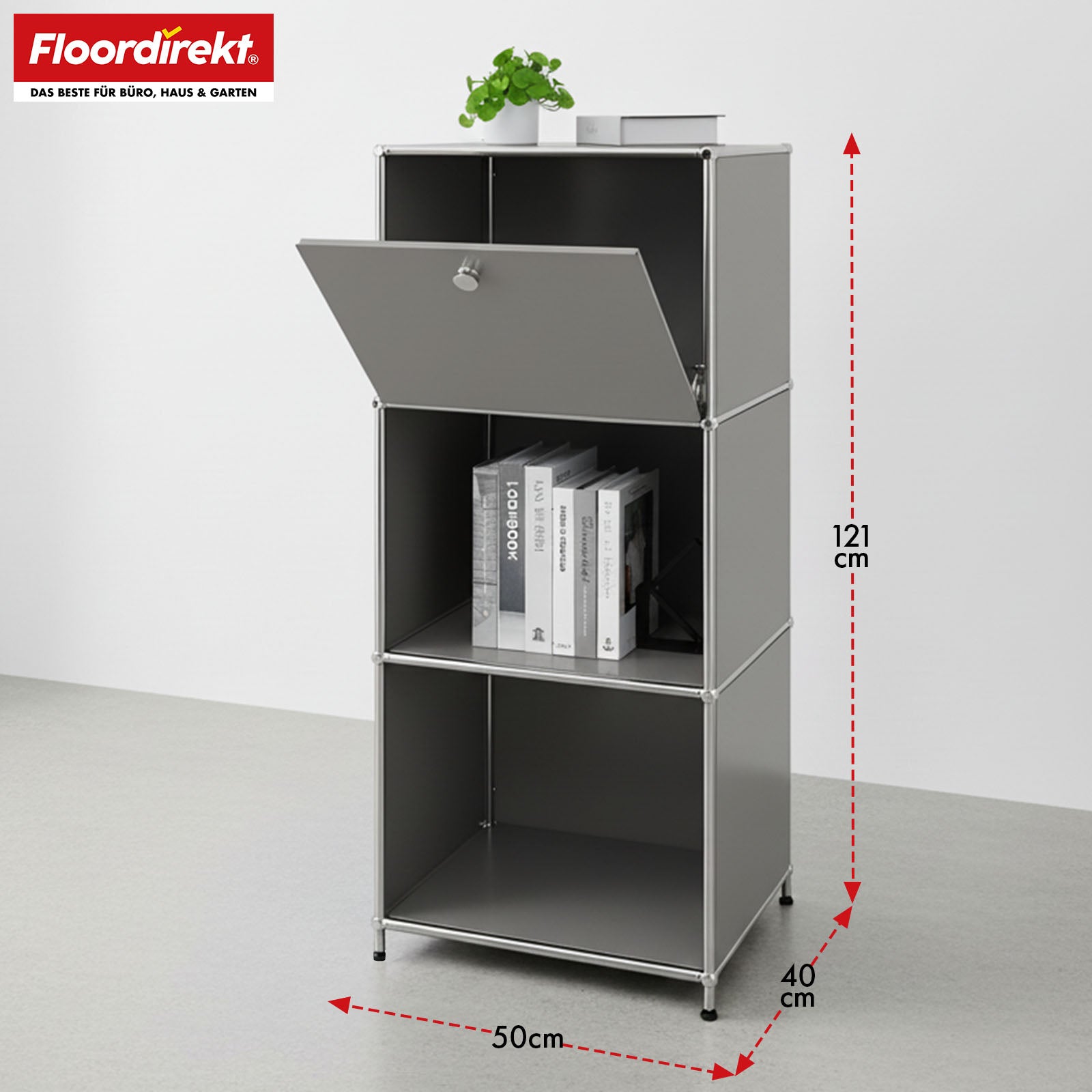 Étagère métallique | Concept Epure MK-107 | Étagère de rangement à 4 niveaux avec compartiment verrouillable et tablettes | Disponible en plusieurs couleurs