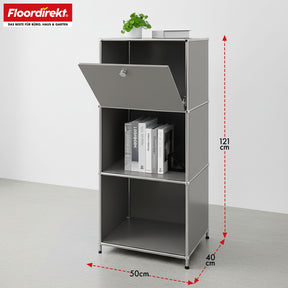 Étagère métallique | Concept Epure MK-107 | Étagère de rangement à 4 niveaux avec compartiment verrouillable et tablettes | Disponible en plusieurs couleurs