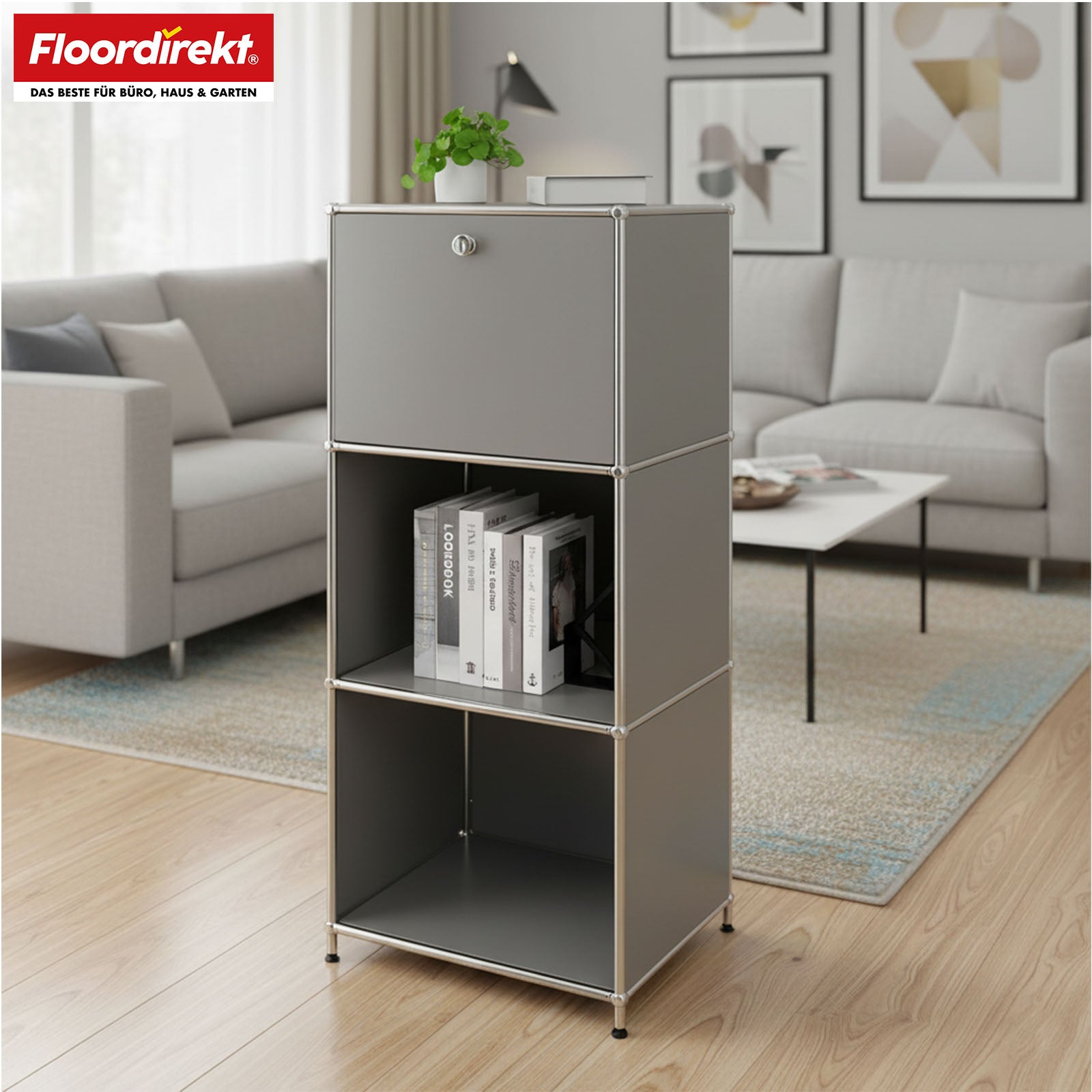 Étagère métallique | Concept Epure MK-107 | Étagère de rangement à 4 niveaux avec compartiment verrouillable et tablettes | Disponible en plusieurs couleurs
