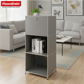 Étagère métallique | Concept Epure MK-107 | Étagère de rangement à 4 niveaux avec compartiment verrouillable et tablettes | Disponible en plusieurs couleurs
