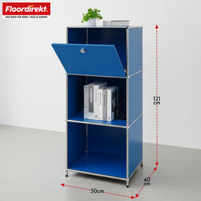 Étagère métallique | Concept Epure MK-107 | Étagère de rangement à 4 niveaux avec compartiment verrouillable et tablettes | Disponible en plusieurs couleurs
