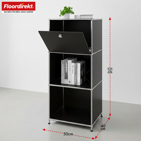 Étagère métallique | Concept Epure MK-107 | Étagère de rangement à 4 niveaux avec compartiment verrouillable et tablettes | Disponible en plusieurs couleurs