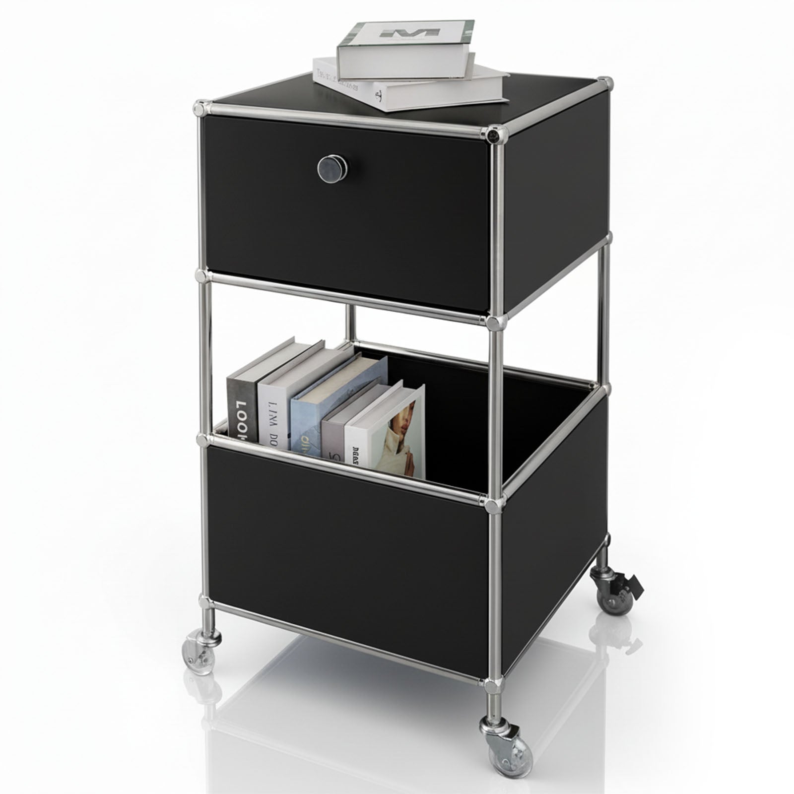 Étagère métallique | Concept Epure MK-145 | Caisson à roulettes à 3 niveaux avec tiroir et étagères | Disponible en plusieurs couleurs