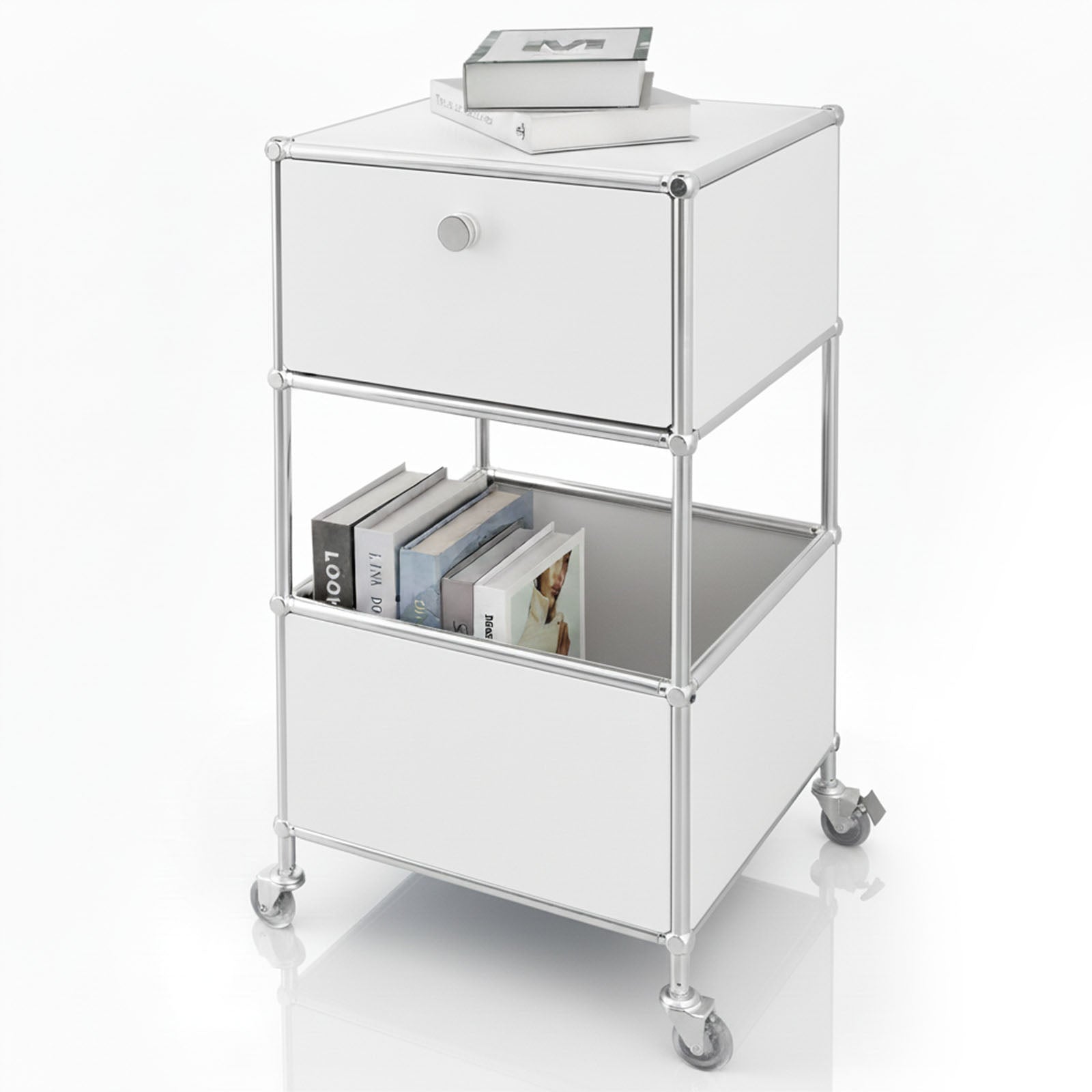 Étagère métallique | Concept Epure MK-145 | Caisson à roulettes à 3 niveaux avec tiroir et étagères | Disponible en plusieurs couleurs