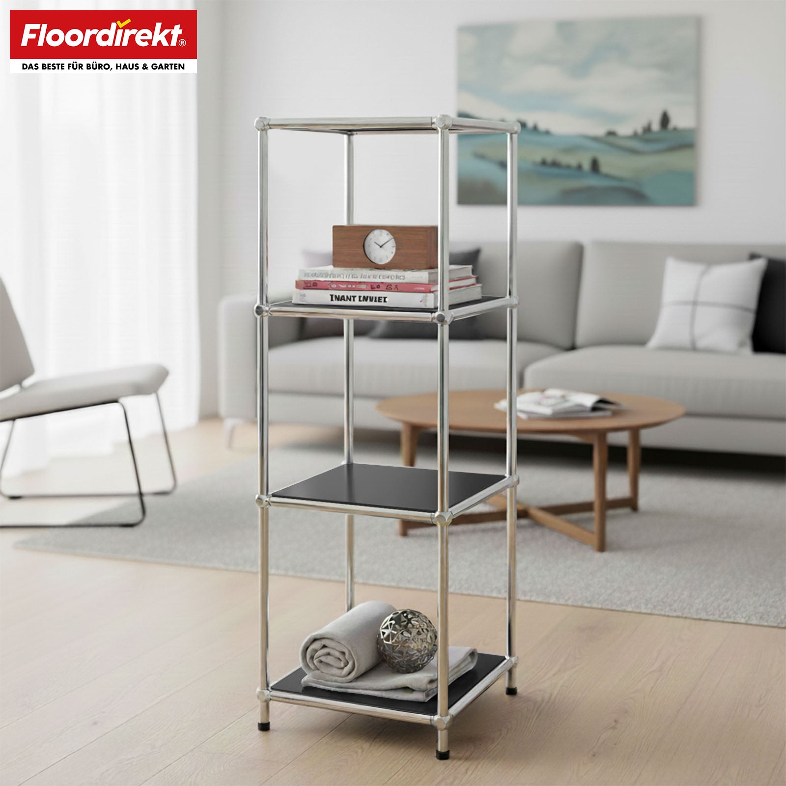 Étagère métallique | Concept Epure MK-005 | Étagère à 4 niveaux avec tablettes ouvertes | Disponible en plusieurs couleurs