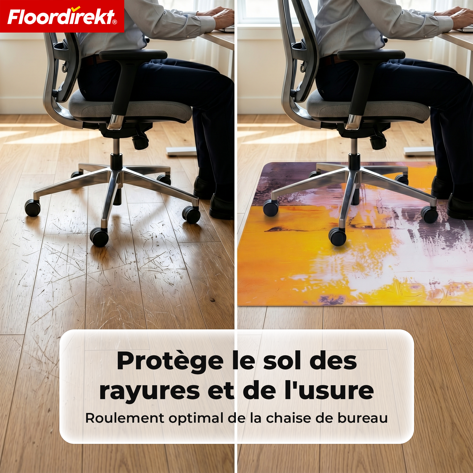 Tapis de protection de sol design | Protection robuste de chaise de bureau en PVC spécial pour bureau & télétravail | 80 x 118 cm