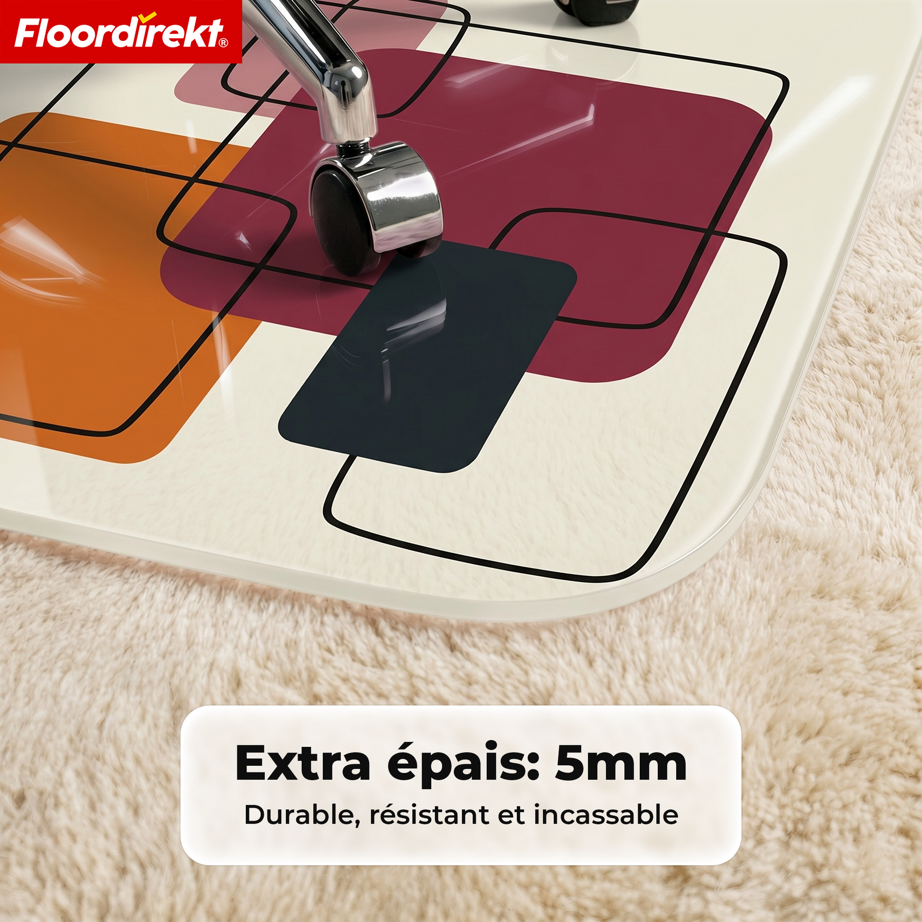 Tapis de protection de sol design | Protection robuste de chaise de bureau en PVC spécial pour bureau & télétravail | 80 x 118 cm