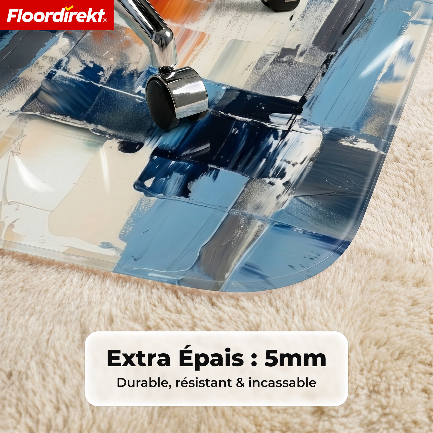 Tapis de protection de sol design | Protection robuste de chaise de bureau en PVC spécial pour bureau & télétravail | 80 x 118 cm