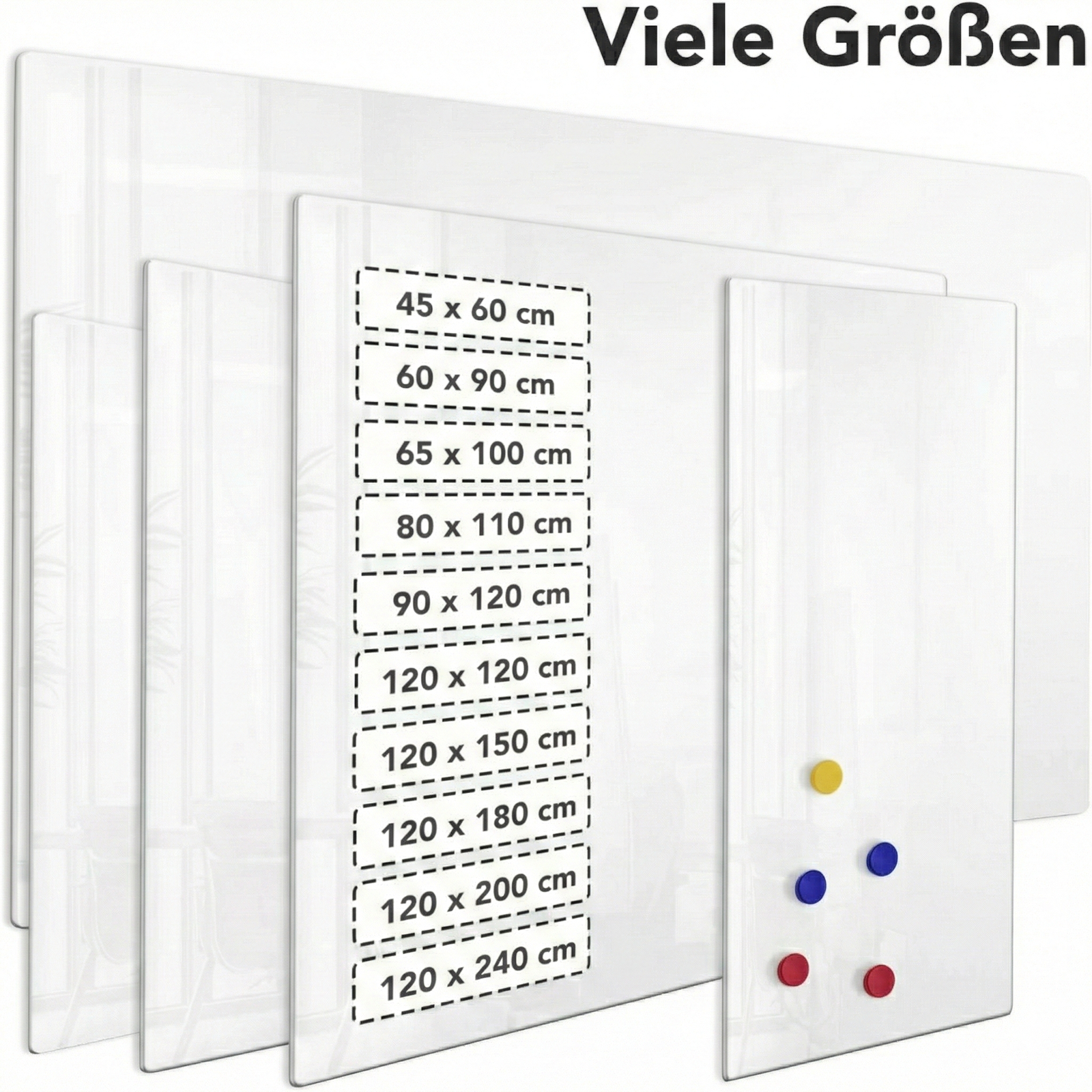 Tableau blanc en verre | Pearlwhite  | Verre de sécurité | Sans cadre | 8 tailles