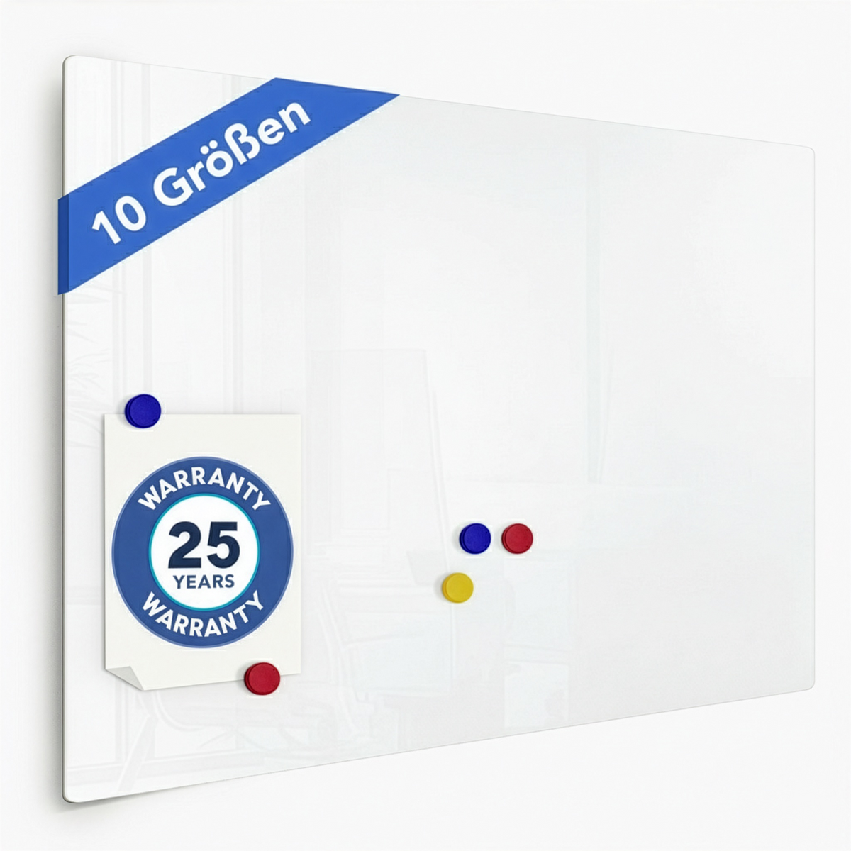 Tableau blanc en verre | Pearlwhite  | Verre de sécurité | Sans cadre | 8 tailles
