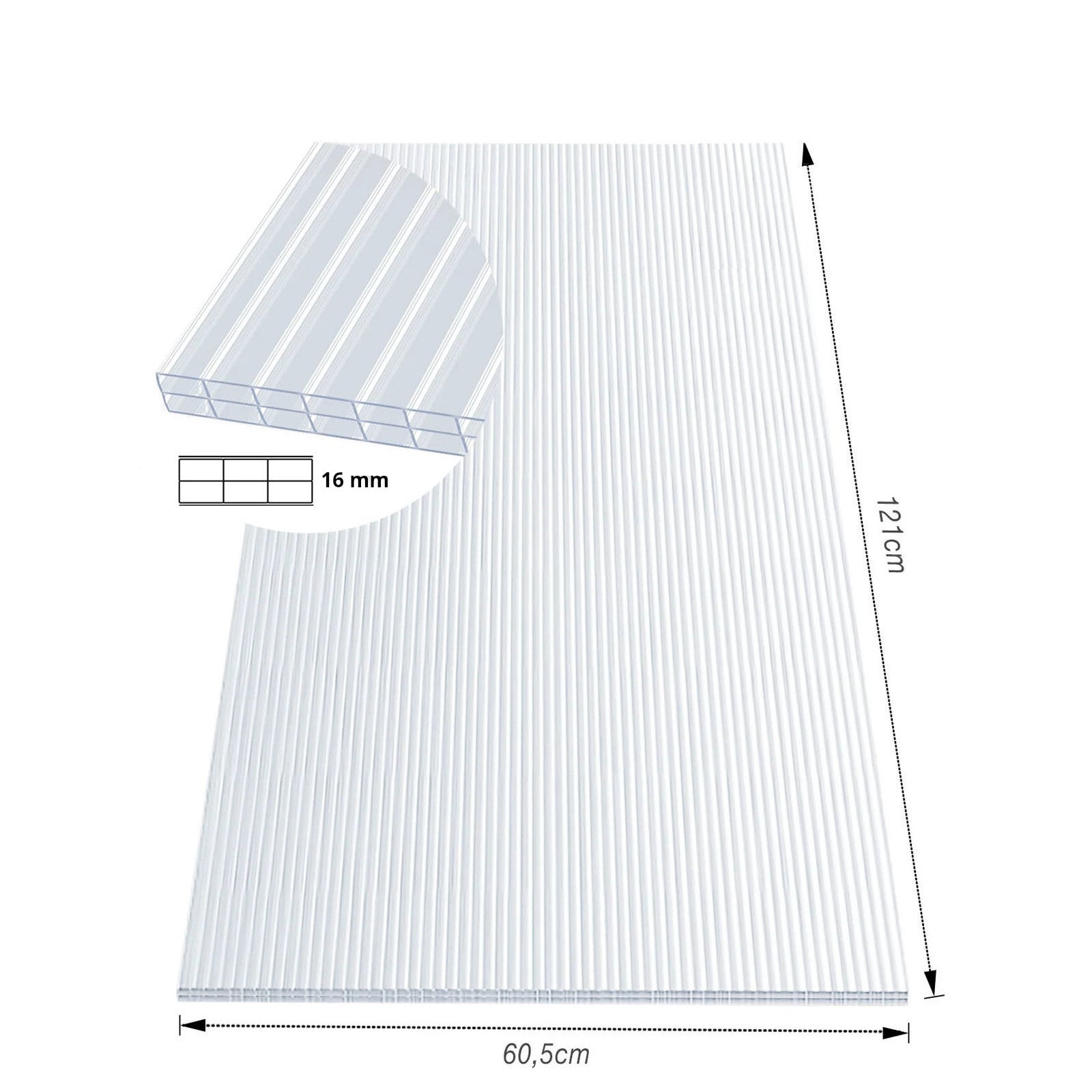 Plaque alvéolaire | 60,5 x 121 cm | Polycarbonate | Pour serre & toiture
