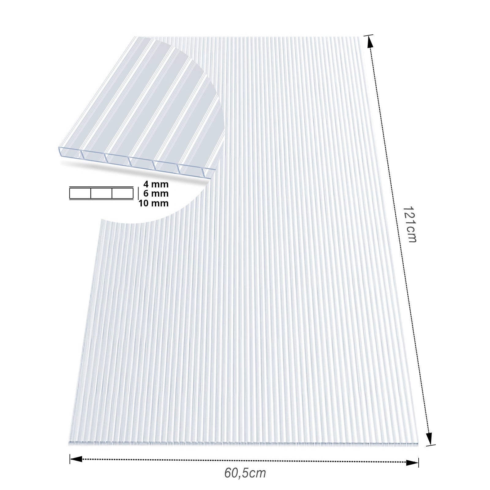 Plaque alvéolaire | 60,5 x 121 cm | Polycarbonate | Pour serre & toiture